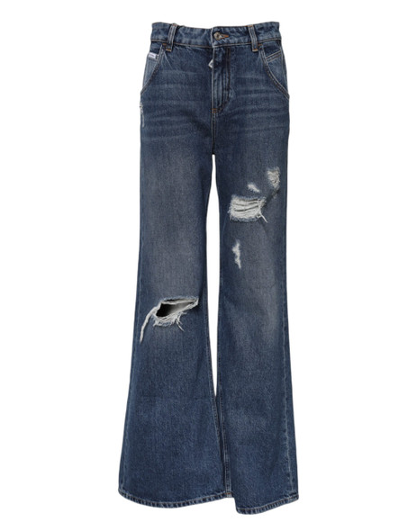 Dolce & Gabbana Blue Cotton Wide Leg Tattered Denim Jeans Dolce & Gabbana Blue Cotton Wide Leg Tattered Denim Jeans