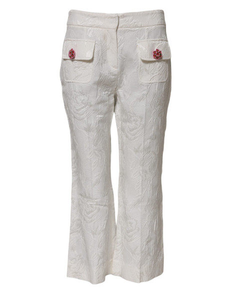 Dolce & Gabbana White Cotton Floral Jacquard Pants PAN76107 Dolce & Gabbana White Cotton Floral Jacquard Pants PAN76107