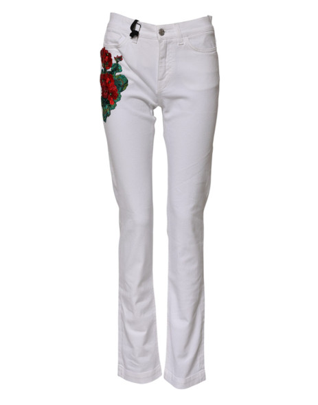 White Floral Embroidery GIRLY Denim Jeans White Floral Embroidery GIRLY Denim Jeans