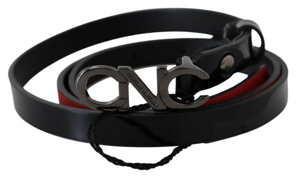 Black Skinny Leather Logo Buckle Belt Black Skinny Leather Logo Buckle Belt