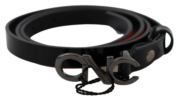 Black Skinny Leather Logo Buckle Belt Black Skinny Leather Logo Buckle Belt