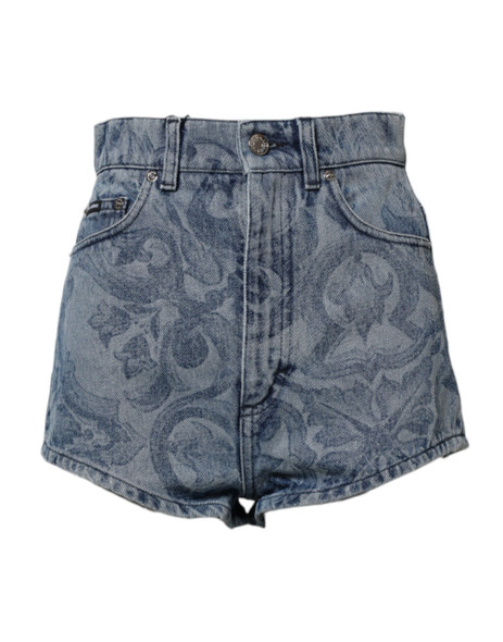 Dolce & Gabbana Blue Floral Print Denim Cotton Hot Pants Shorts PAN7492 Dolce & Gabbana Blue Floral Print Denim Cotton Hot Pants Shorts PAN7492