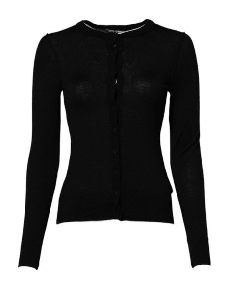 Black Wool Knit Crew Neck Cardigan Sweater Black Wool Knit Crew Neck Cardigan Sweater