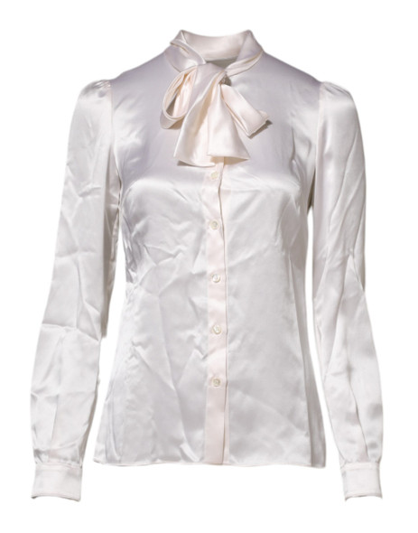 Dolce & Gabbana White Ascot Collar Long Sleeve Blouse Top TSH86553 Dolce & Gabbana White Ascot Collar Long Sleeve Blouse Top TSH86553