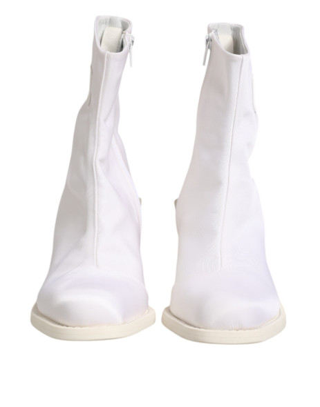 White Square Heel Zip Ankle Boots Shoes White Square Heel Zip Ankle Boots Shoes