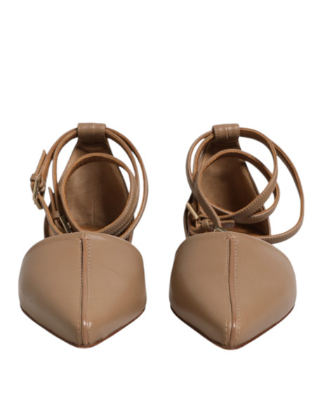 Beige Leather Pointed Toe Sandals Ballet Flat Shoes Beige Leather Pointed Toe Sandals Ballet Flat Shoes