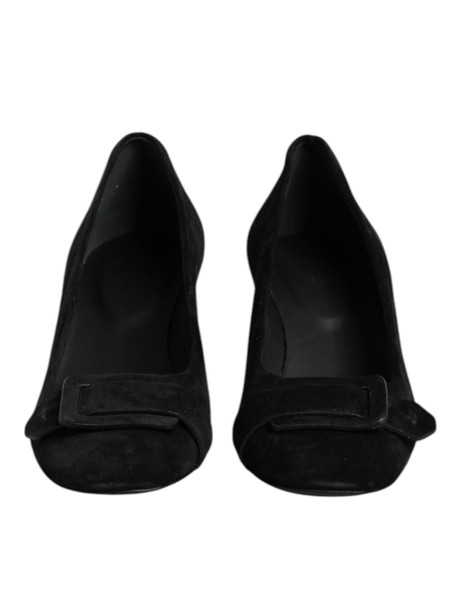 DEL CARLO Black Suede Leather Slip On High Heels Pump Shoes DEL CARLO Black Suede Leather Slip On High Heels Pump Shoes