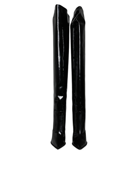 Dolce & Gabbana Black Patent Leather Knee High Boots Shoes LA12927 Dolce & Gabbana Black Patent Leather Knee High Boots Shoes LA12927