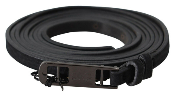 Black Leather Skinny Logo Buckle Belt Black Leather Skinny Logo Buckle Belt