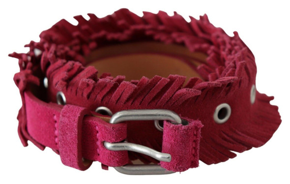 Maroon Leather Fringes Silver Buckle Waist Belt Maroon Leather Fringes Silver Buckle Waist Belt