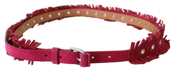 Maroon Leather Fringes Silver Buckle Waist Belt Maroon Leather Fringes Silver Buckle Waist Belt