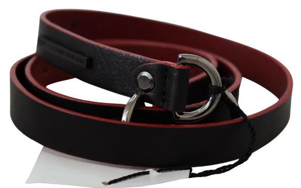 Costume National Black Red Skinny Leather Logo Belt Costume National Black Red Skinny Leather Logo Belt