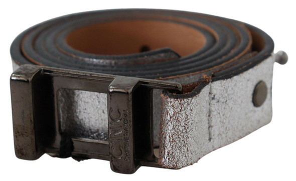 Brown Metallic Silver Leather Belt Brown Metallic Silver Leather Belt