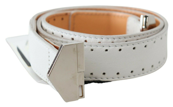 White Leather Hexagon Logo Buckle Waist Belt White Leather Hexagon Logo Buckle Waist Belt