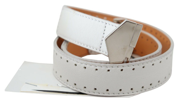 White Leather Hexagon Logo Buckle Waist Belt White Leather Hexagon Logo Buckle Waist Belt
