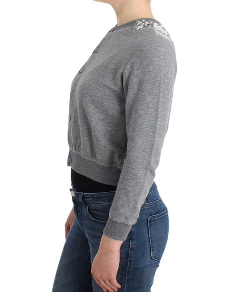 Ermanno Scervino Lingerie Gray Lace Sweater Cardigan Top Ermanno Scervino Lingerie Gray Lace Sweater Cardigan Top