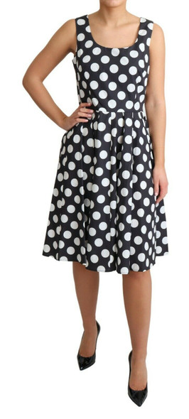 Dolce & Gabbana Black Polka Dotted Cotton A-Line Dress DR2754 Dolce & Gabbana Black Polka Dotted Cotton A-Line Dress DR2754