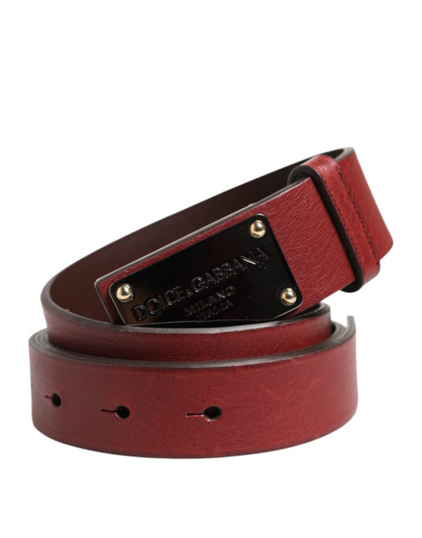 Dolce & Gabbana Maroon Classic Leather Metal Logo Buckle Belt Dolce & Gabbana Maroon Classic Leather Metal Logo Buckle Belt