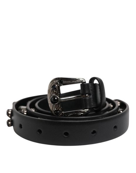Dolce & Gabbana Black Studded Leather Metal Logo Buckle Belt Dolce & Gabbana Black Studded Leather Metal Logo Buckle Belt