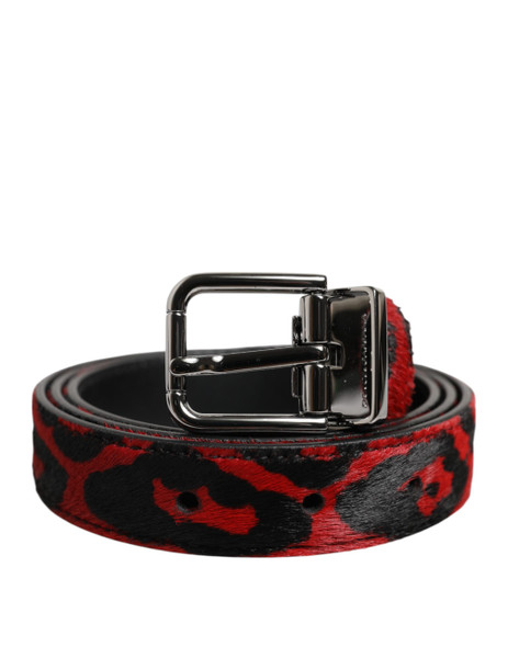 Dolce & Gabbana Black Red Leopard Silver Metal Buckle Belt Dolce & Gabbana Black Red Leopard Silver Metal Buckle Belt