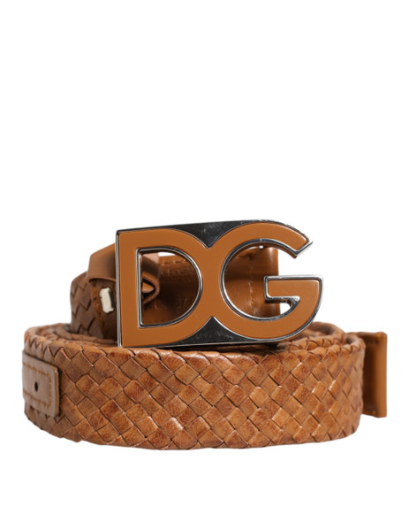 Dolce & Gabbana Brown Braided Metal DG Logo Buckle Belt Dolce & Gabbana Brown Braided Metal DG Logo Buckle Belt