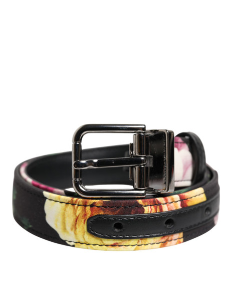 Dolce & Gabbana Black Floral Brocade Silver Metal Buckle Belt Dolce & Gabbana Black Floral Brocade Silver Metal Buckle Belt