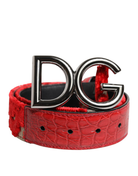 Dolce & Gabbana Red Viscose Silver DG Logo Metal Buckle Belt Dolce & Gabbana Red Viscose Silver DG Logo Metal Buckle Belt