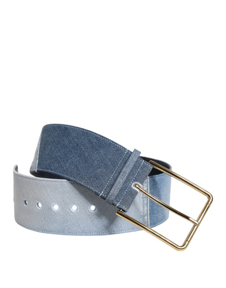 Two Tone Blue Denim Gold Metal Buckle Belt Two Tone Blue Denim Gold Metal Buckle Belt