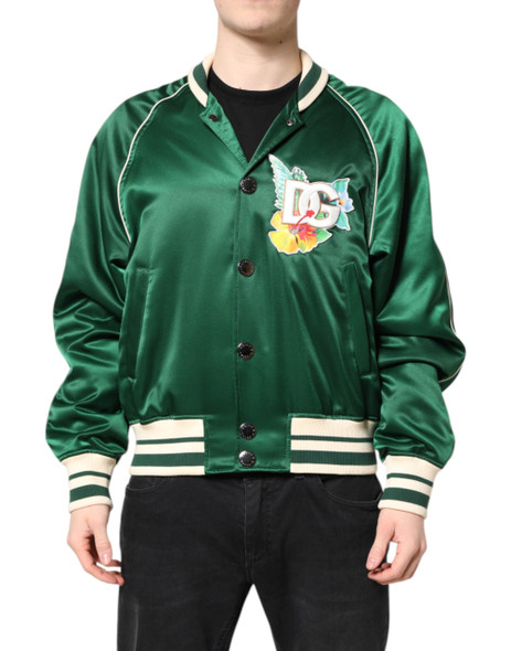 Dolce & Gabbana Green Floral DG Logo Full Zip Bomber Jacket JKT41575 Dolce & Gabbana Green Floral DG Logo Full Zip Bomber Jacket JKT41575