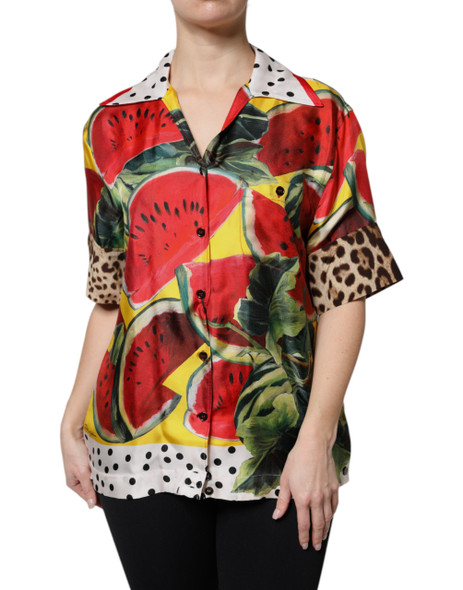 Dolce & Gabbana Multicolor Watermelon Collared Shirt Top Dolce & Gabbana Multicolor Watermelon Collared Shirt Top