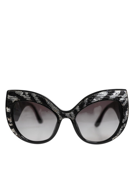 Dolce & Gabbana Black Silver Sequin Oversized Butterfly DG4326 Sunglasses Dolce & Gabbana Black Silver Sequin Oversized Butterfly DG4326 Sunglasses