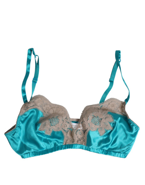 Dolce & Gabbana Green Floral Lace Silk Non Wire Bra Underwear Dolce & Gabbana Green Floral Lace Silk Non Wire Bra Underwear