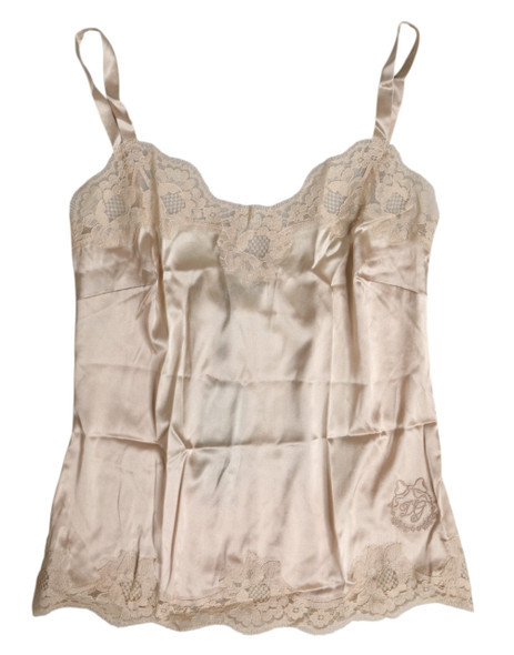 Dolce & Gabbana Beige Lace Silk Satin Tank Lingerie Underwear Dolce & Gabbana Beige Lace Silk Satin Tank Lingerie Underwear