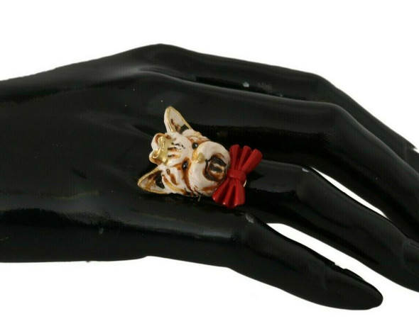 Gold Brass Resin Beige Dog Pet Branded Accessory Ring SMY2256 Gold Brass Resin Beige Dog Pet Branded Accessory Ring SMY2256