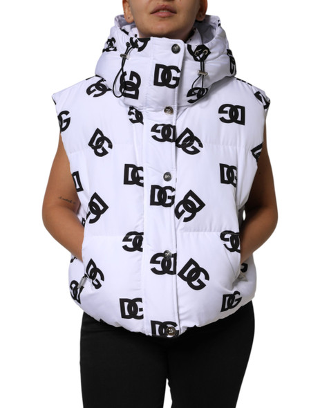 Dolce & Gabbana White Black DG Mania Polyester Puffer Jacket Dolce & Gabbana White Black DG Mania Polyester Puffer Jacket