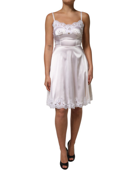 Dolce & Gabbana White Lace Gold DG Logo Silk Dress Sleepwear DR81797 Dolce & Gabbana White Lace Gold DG Logo Silk Dress Sleepwear DR81797