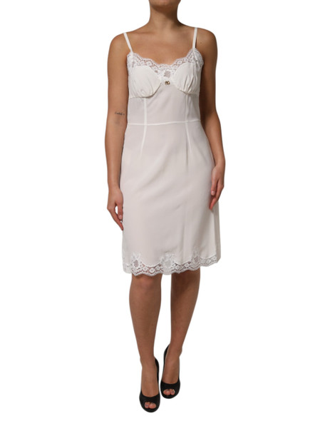 Dolce & Gabbana White Lace Gold DG Logo Silk Dress Sleepwear DR81798 Dolce & Gabbana White Lace Gold DG Logo Silk Dress Sleepwear DR81798