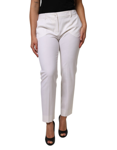 Dolce & Gabbana White Wool Mid Waist Tapered Pants PAN76554 Dolce & Gabbana White Wool Mid Waist Tapered Pants PAN76554