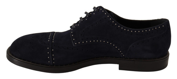 Blue Suede Leather Derby Studded Shoes Blue Suede Leather Derby Studded Shoes