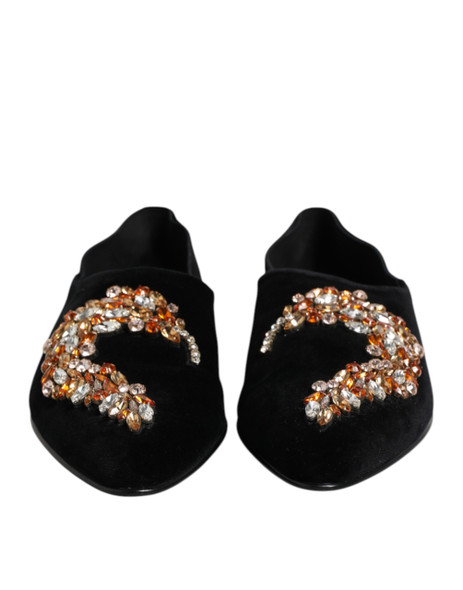 Black Velvet Embellished Loafer Slip On Shoes Black Velvet Embellished Loafer Slip On Shoes