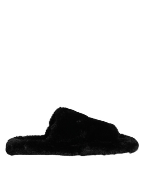 Dolce & Gabbana Black Polyester Velvet Slides Slipper Shoes Dolce & Gabbana Black Polyester Velvet Slides Slipper Shoes