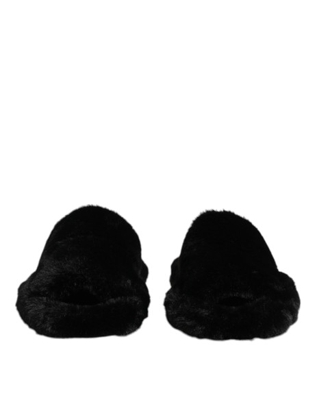 Dolce & Gabbana Black Polyester Velvet Slides Slipper Shoes Dolce & Gabbana Black Polyester Velvet Slides Slipper Shoes