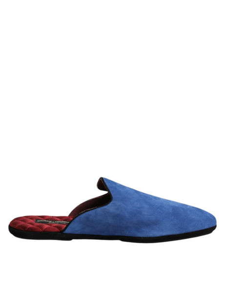 Dolce & Gabbana Blue Suede Capra Slides Flat Slipper Shoes Dolce & Gabbana Blue Suede Capra Slides Flat Slipper Shoes