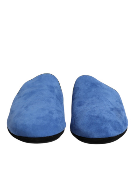 Dolce & Gabbana Blue Suede Capra Slides Flat Slipper Shoes Dolce & Gabbana Blue Suede Capra Slides Flat Slipper Shoes