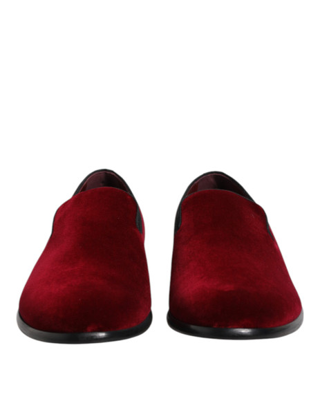 Dolce & Gabbana Red Cotton Velvet Slip On Loafers Formal Shoes MV7568 Dolce & Gabbana Red Cotton Velvet Slip On Loafers Formal Shoes MV7568
