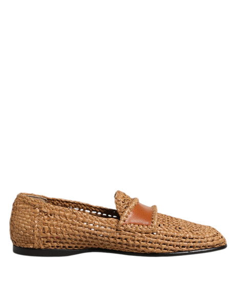 Dolce & Gabbana Brown Woven Raffia Slip On Loafers Shoes Dolce & Gabbana Brown Woven Raffia Slip On Loafers Shoes