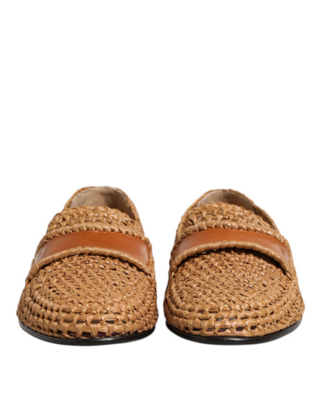 Brown Woven Raffia Slip On Loafers Shoes Brown Woven Raffia Slip On Loafers Shoes