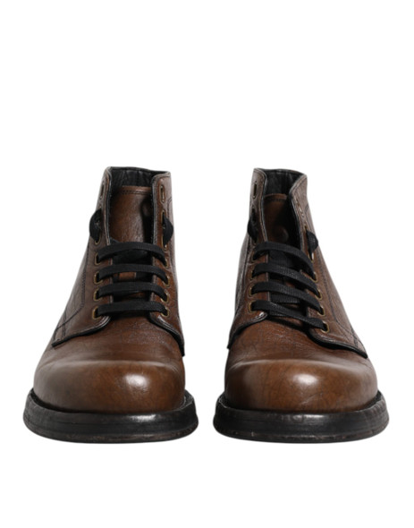 Dolce & Gabbana Brown Leather Lace Up Men Ankle Boots Shoes Dolce & Gabbana Brown Leather Lace Up Men Ankle Boots Shoes