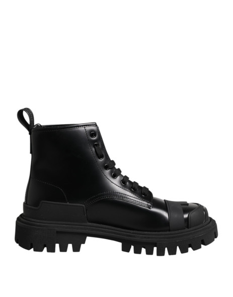 Black Leather Lace Up Mid Calf Boots Shoes MV7602 Black Leather Lace Up Mid Calf Boots Shoes MV7602