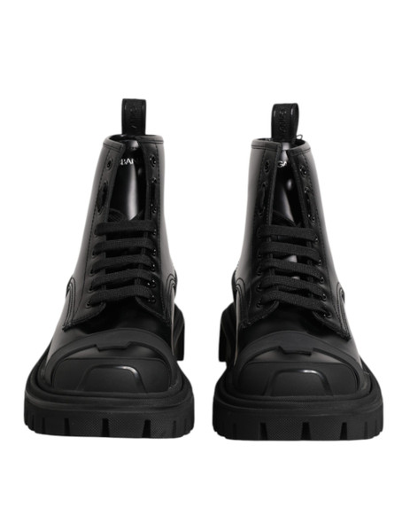 Black Leather Lace Up Mid Calf Boots Shoes MV7602 Black Leather Lace Up Mid Calf Boots Shoes MV7602